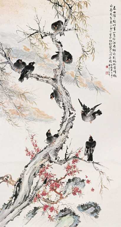 丁宝书 庚戌（1910年）作 桃柳倩粧 立轴